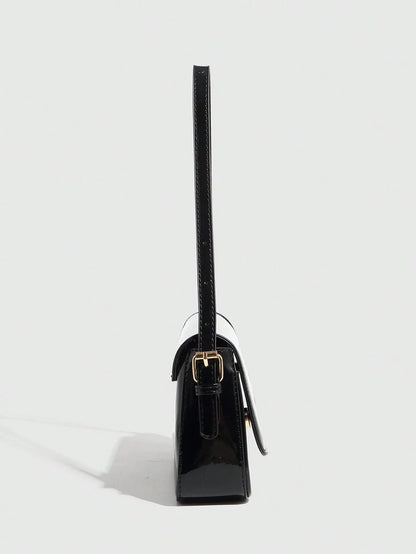 Riga Patent Faux Leather Flap Shoulder Bag