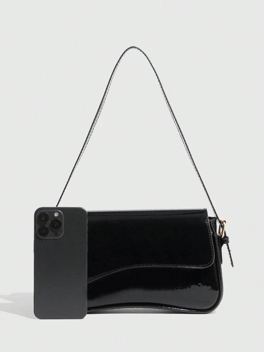 Riga Patent Faux Leather Flap Shoulder Bag