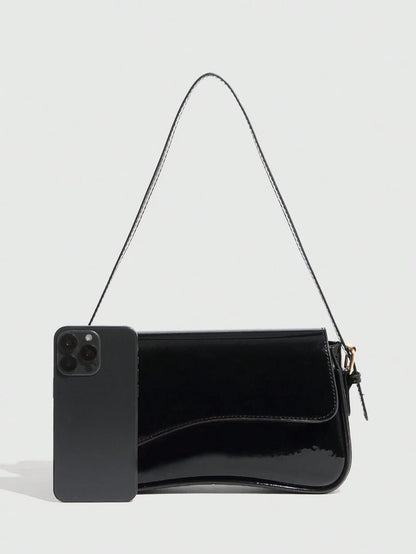Riga Patent Faux Leather Flap Shoulder Bag