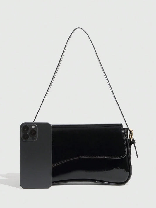 Riga Patent Faux Leather Flap Shoulder Bag