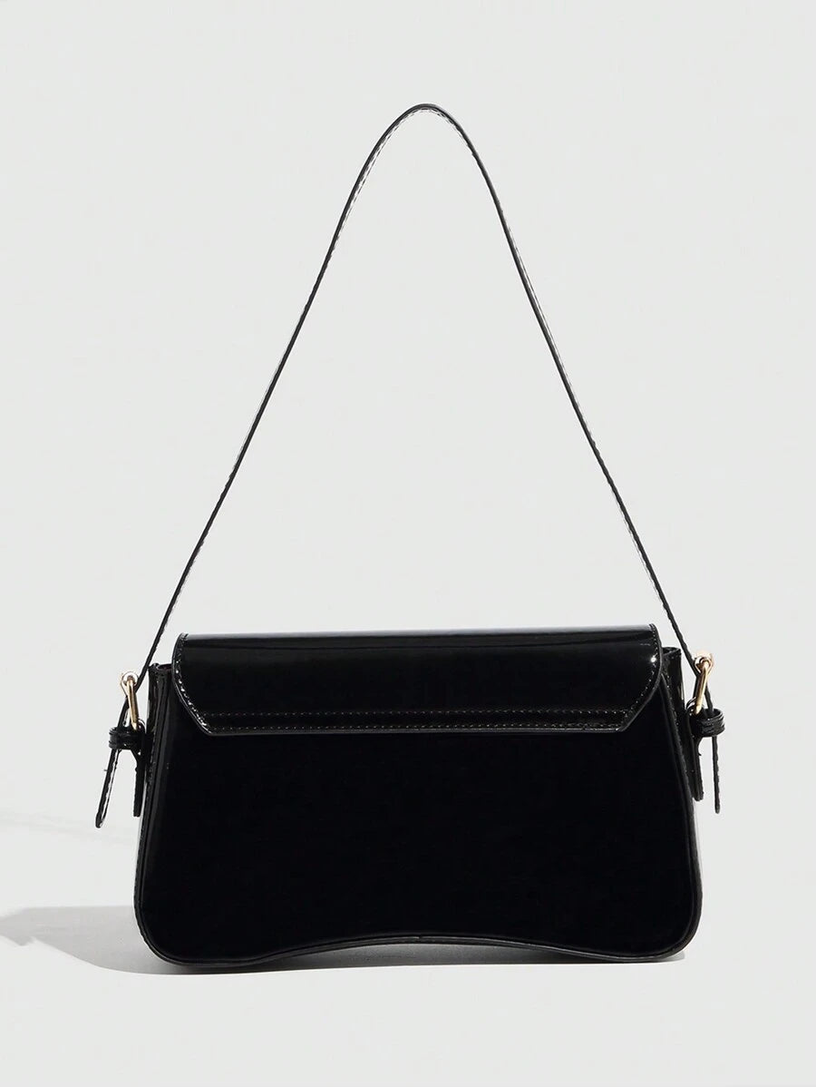 Riga Patent Faux Leather Flap Shoulder Bag
