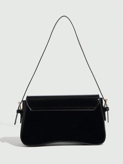 Riga Patent Faux Leather Flap Shoulder Bag