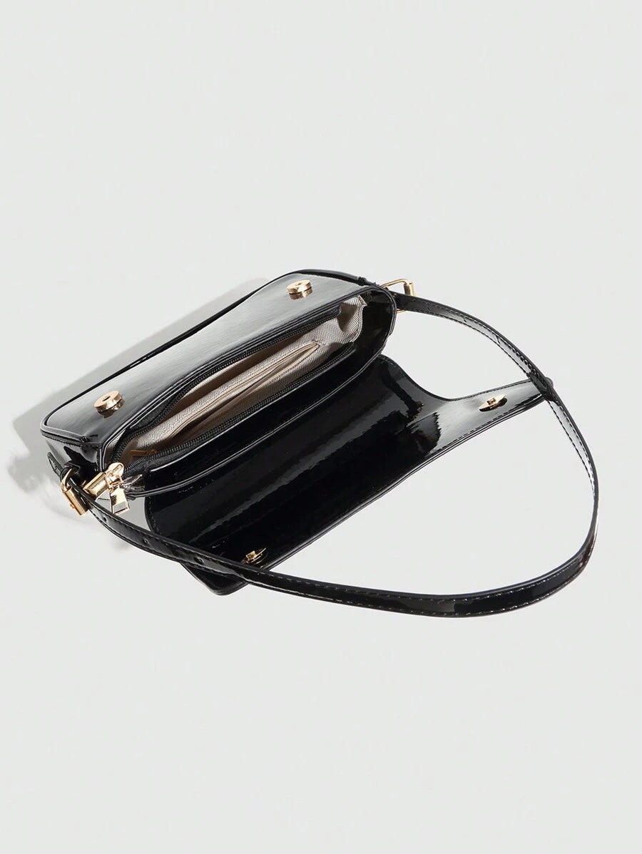 Riga Patent Faux Leather Flap Shoulder Bag
