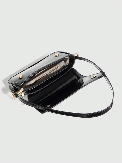 Riga Patent Faux Leather Flap Shoulder Bag