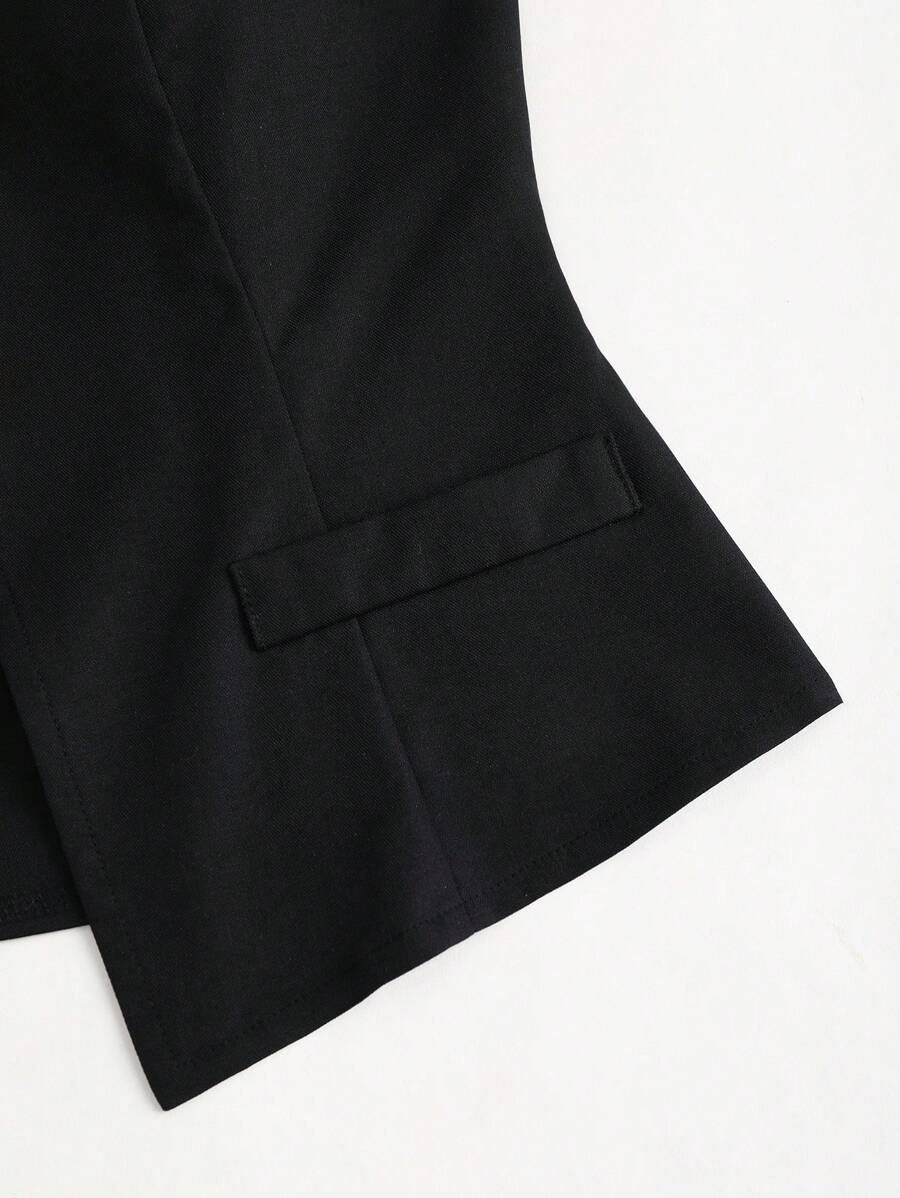 Rhea Two Piece Set Button Vest and Pleated Wide Leg Pants - Black