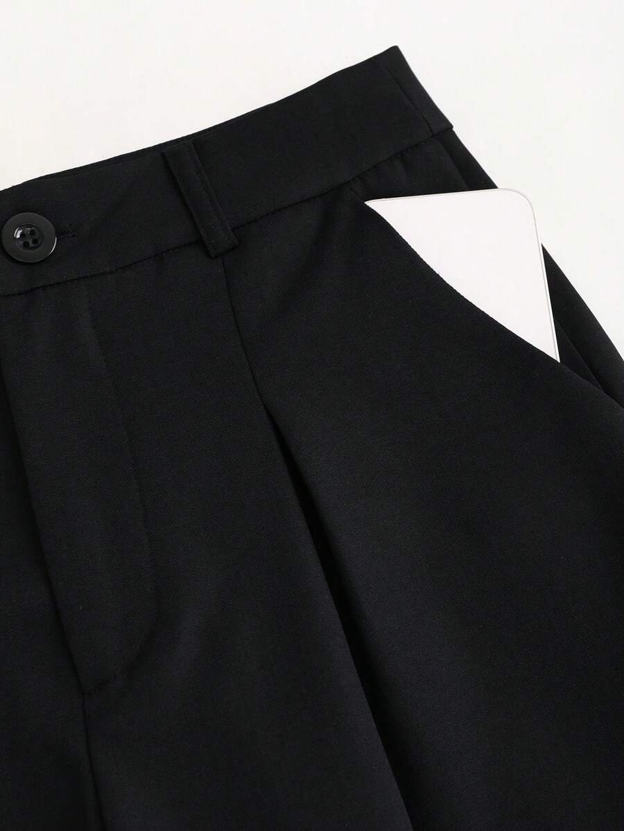 Rhea Two Piece Set Button Vest and Pleated Wide Leg Pants - Black