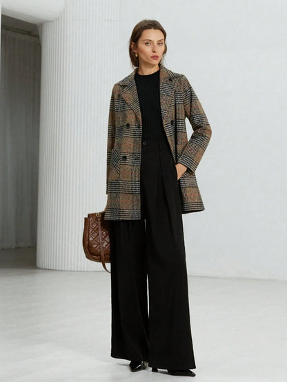 Strasbourg Brown Plaid Double Breasted Lapel Overcoat