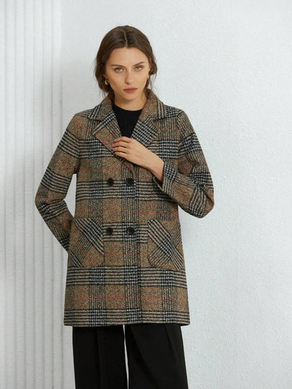 Strasbourg Brown Plaid Double Breasted Lapel Overcoat