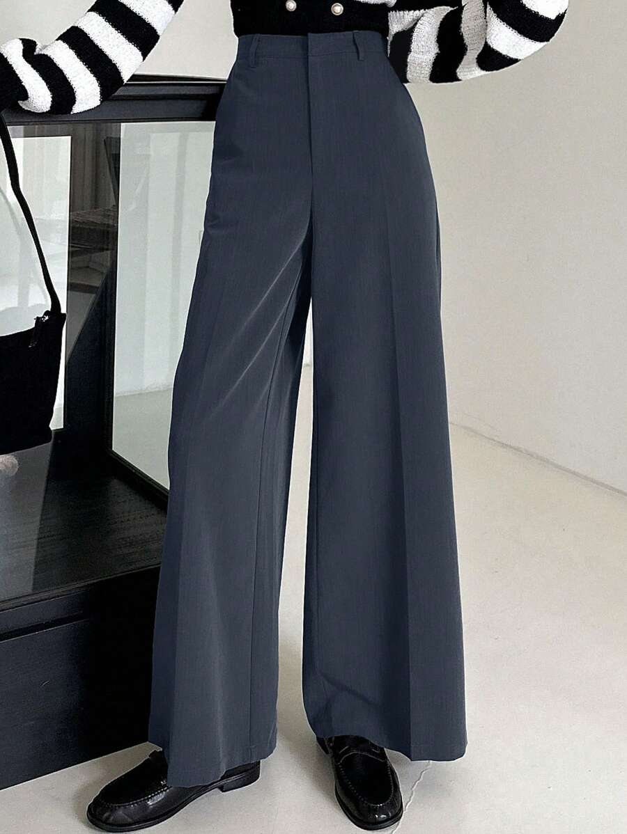 Women's Wide Leg Tailored Trousers, High Waisted Stretch Dress Pants for Work Office - Grey