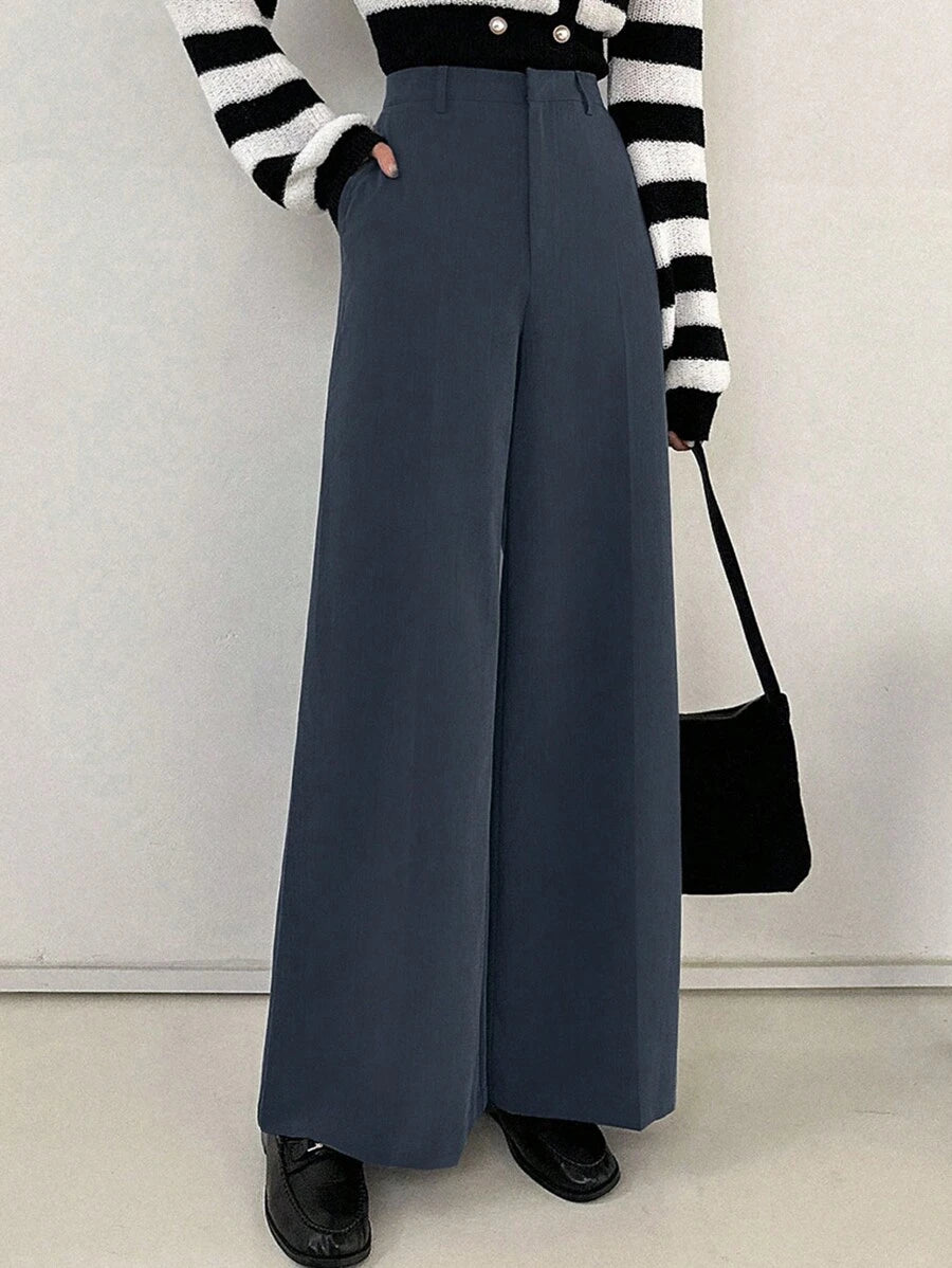 Women's Wide Leg Tailored Trousers, High Waisted Stretch Dress Pants for Work Office - Khaki