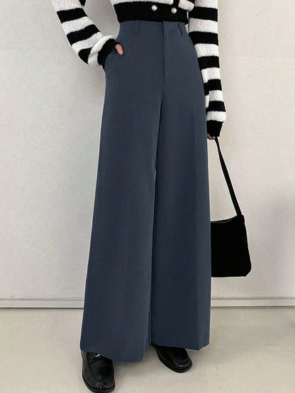 Women's Wide Leg Tailored Trousers, High Waisted Stretch Dress Pants for Work Office - Khaki