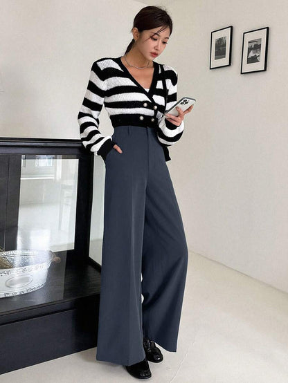 Women's Wide Leg Tailored Trousers, High Waisted Stretch Dress Pants for Work Office - Apricot