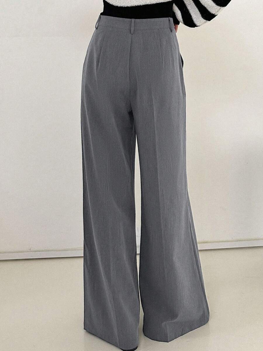 Women's Wide Leg Tailored Trousers, High Waisted Stretch Dress Pants for Work Office - Light Grey