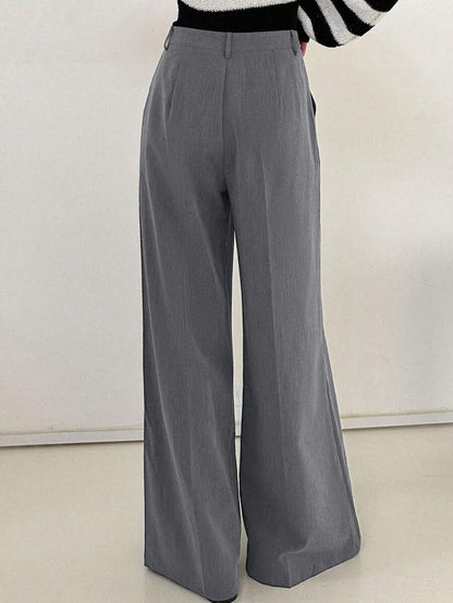 Women's Wide Leg Tailored Trousers, High Waisted Stretch Dress Pants for Work Office - Light Grey