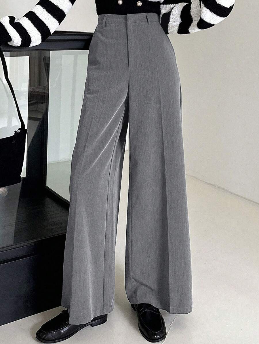 Women's Wide Leg Tailored Trousers, High Waisted Stretch Dress Pants for Work Office - Coffee Brown