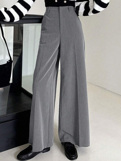 Women's Wide Leg Tailored Trousers, High Waisted Stretch Dress Pants for Work Office - Coffee Brown