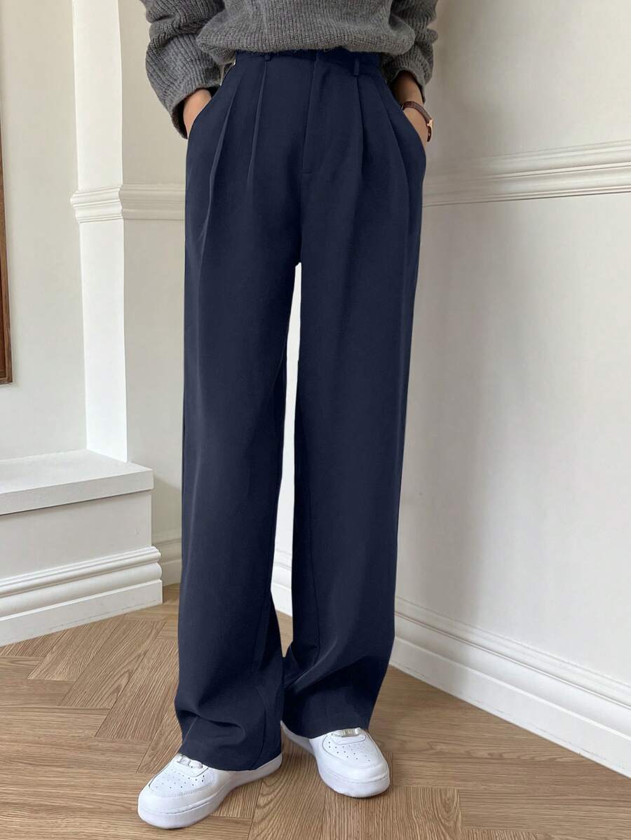 Delft High Waist Pleated Straight Leg Trousers