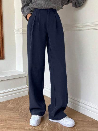 Delft High Waist Pleated Straight Leg Trousers