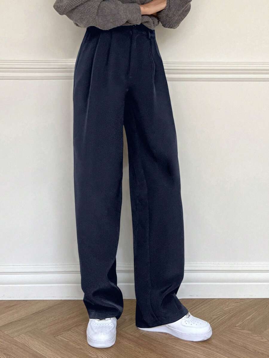 Delft High Waist Pleated Straight Leg Trousers