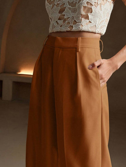 Tatiana Pleated High Waist Wide Leg Trousers with Pockets - Purple