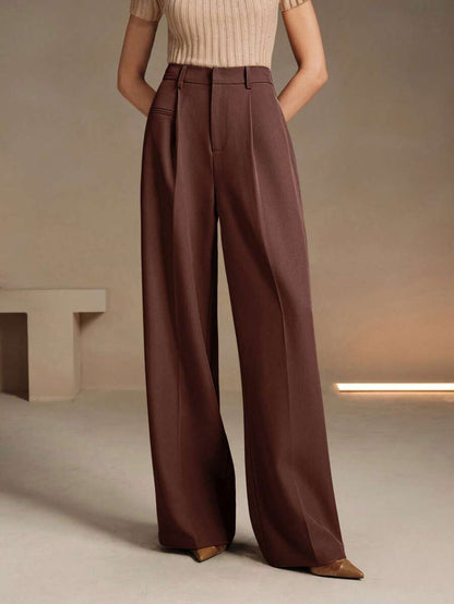 Women's Belted Straight Leg Suit Trousers, Stretch Dress Pants for Work Office - Bronze