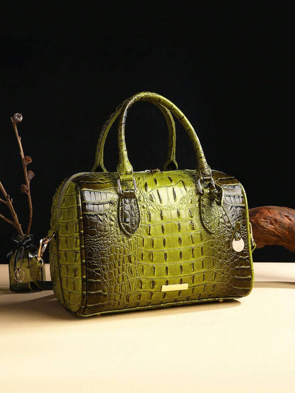 Verbania Croc Embossed Top Handle Boston Bag