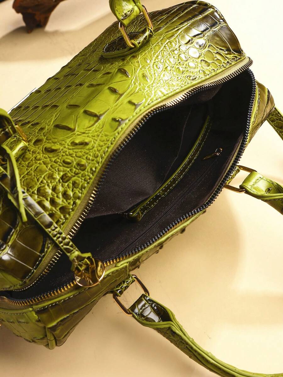 Verbania Croc Embossed Top Handle Boston Bag