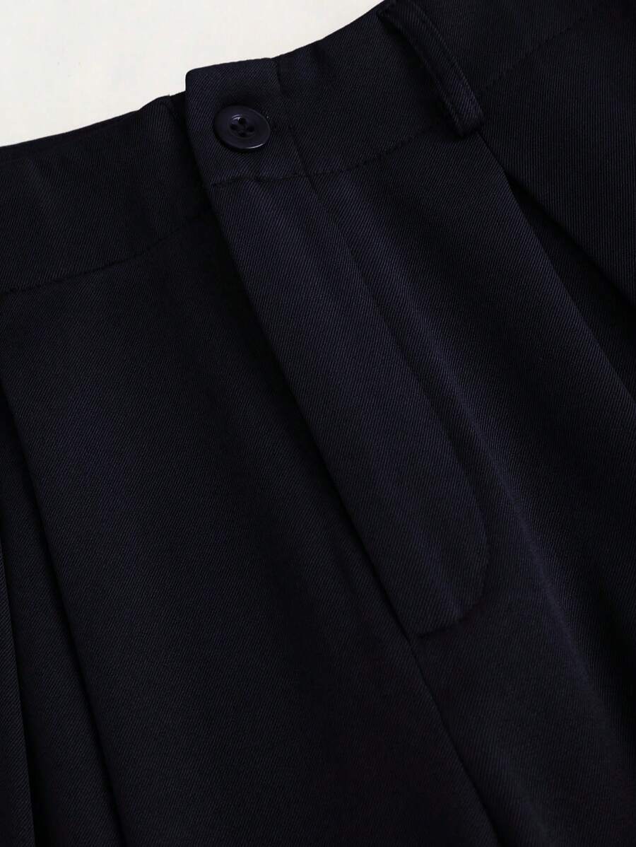 Katya Pleated Wide Leg Pants Tailored High Rise Trousers - Midnight Navy