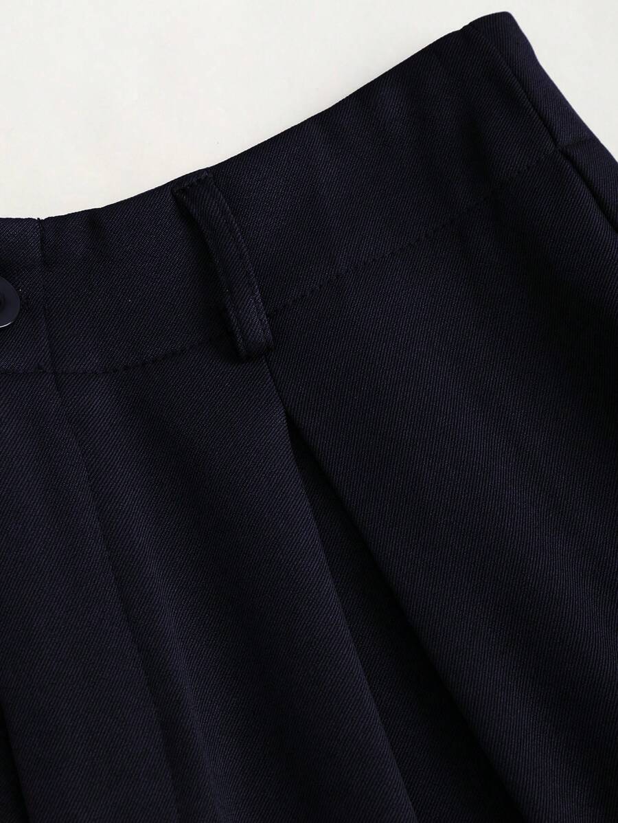 Katya Pleated Wide Leg Pants Tailored High Rise Trousers - Midnight Navy