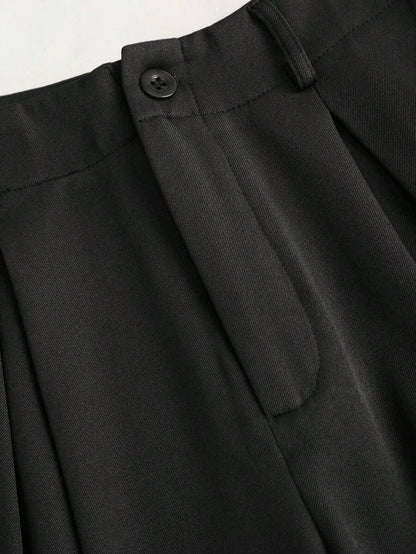 Katya Pleated Wide Leg Pants Tailored High Rise Trousers - Charcoal Grey