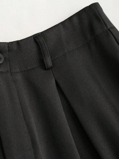 Katya Pleated Wide Leg Pants Tailored High Rise Trousers - Charcoal Grey
