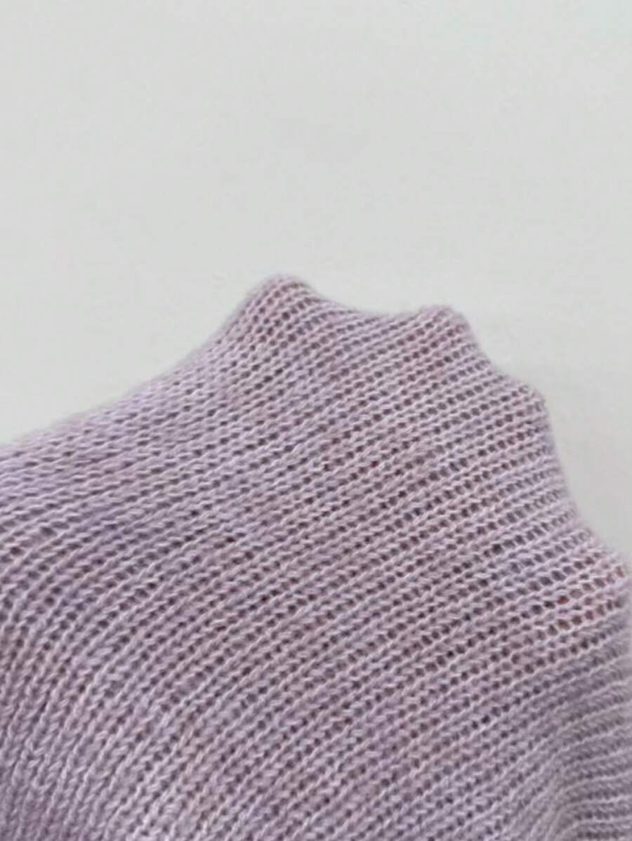 Viola Relaxed Mock Neck Sweater with Drop Shoulders - Lilac
