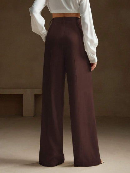 Tatiana Pleated High Waist Wide Leg Trousers with Pockets - Blue
