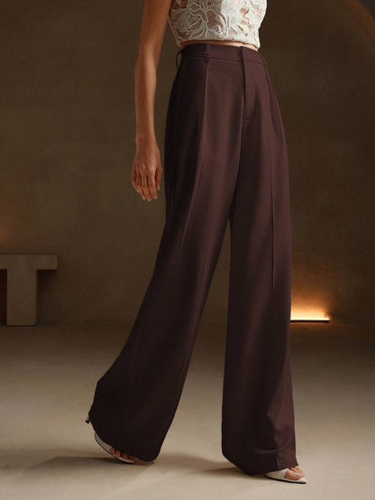 Tatiana Pleated High Waist Wide Leg Trousers with Pockets - Camel