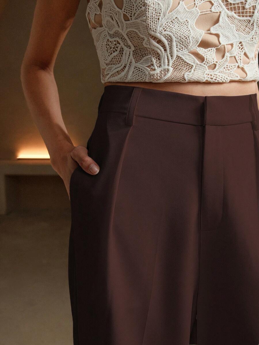 Tatiana Pleated High Waist Wide Leg Trousers with Pockets - Grey