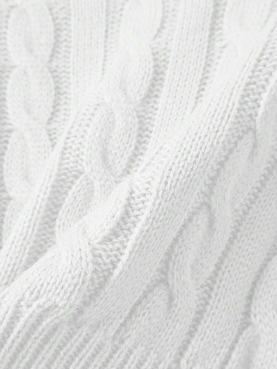 Oriana Cropped Cable Knit Sweater with Crew Neck - White