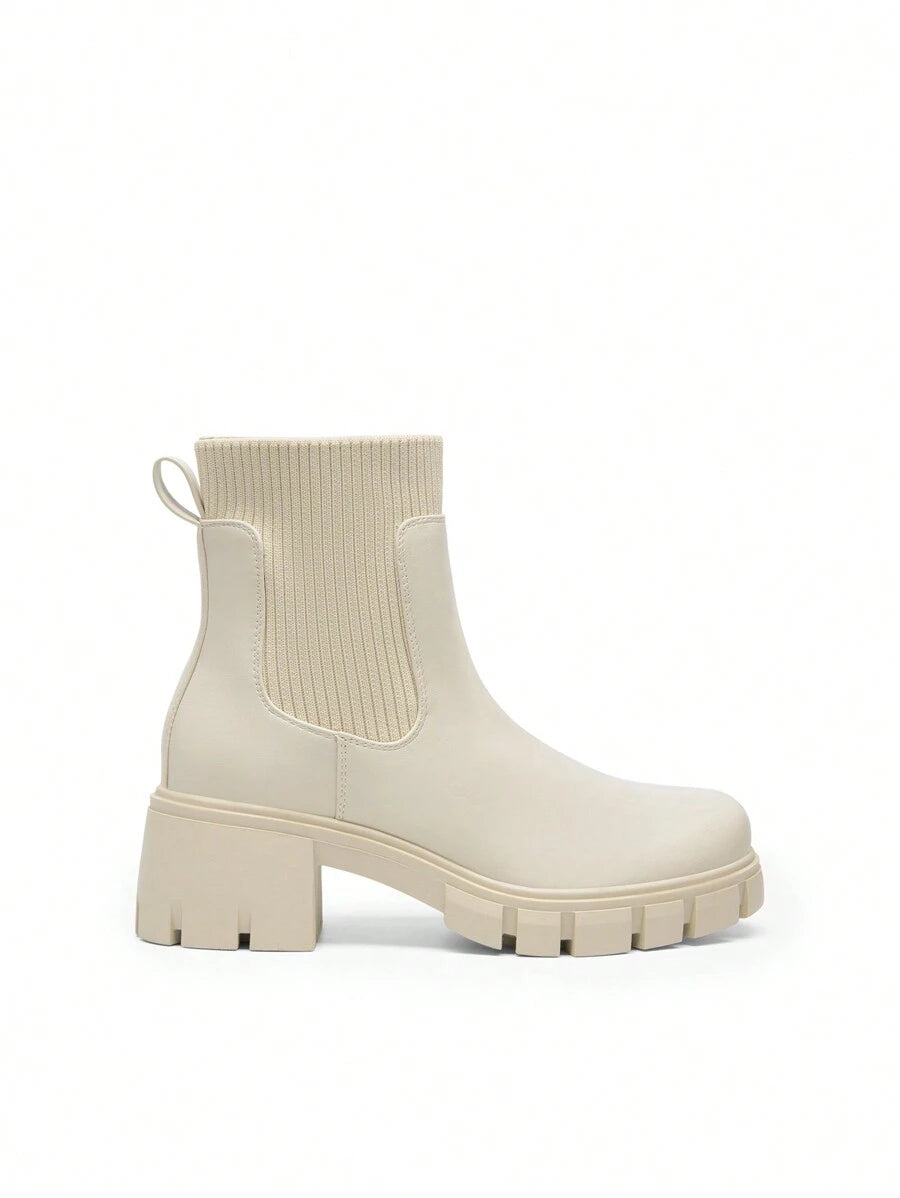 Women's Elastic Chelsea Ankle Booties Fashion Lug Sole Platform Chunky Heel Slip On Fall Heeled Short Boots Shoes Mensa