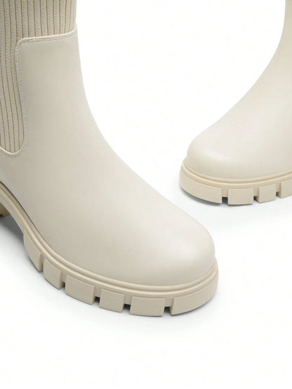 Women's Elastic Chelsea Ankle Booties Fashion Lug Sole Platform Chunky Heel Slip On Fall Heeled Short Boots Shoes Mensa