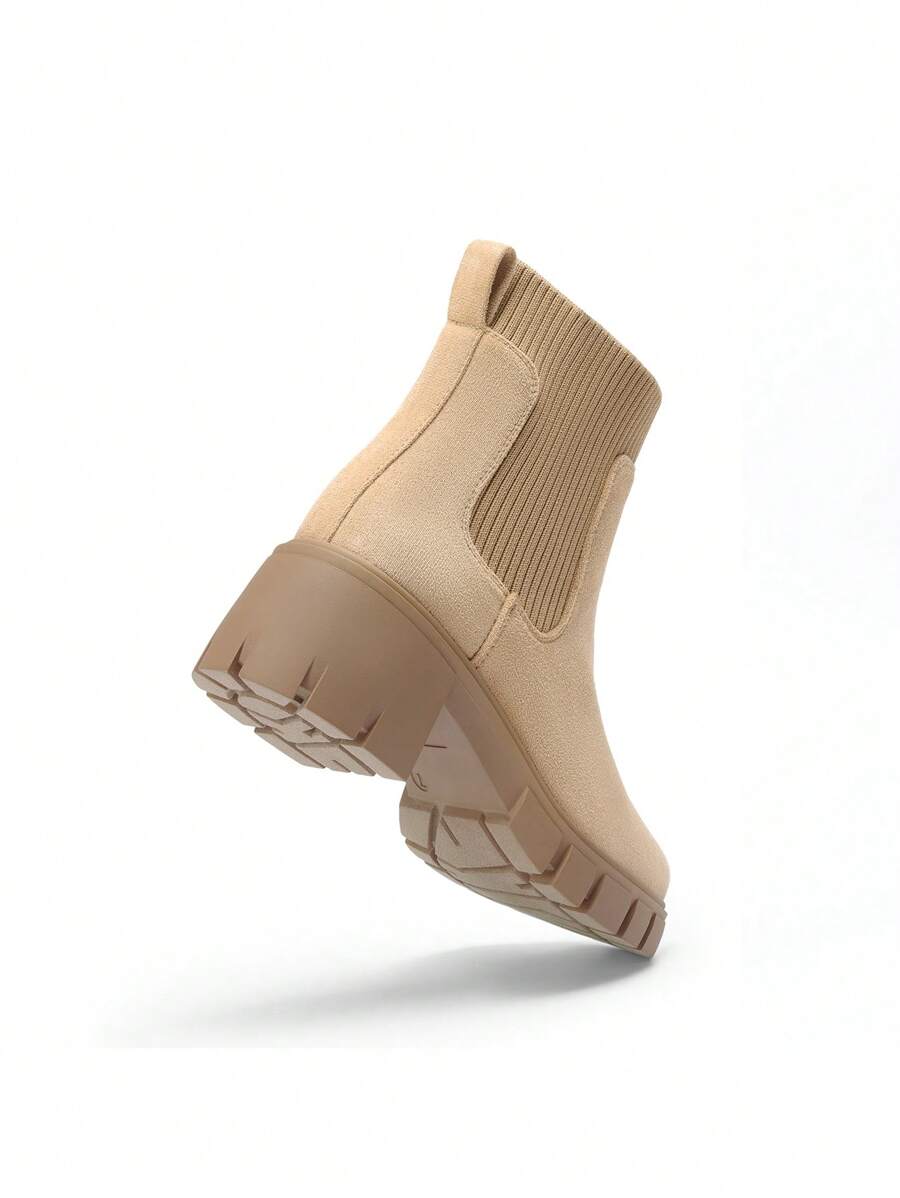 Women's Elastic Chelsea Ankle Booties Fashion Lug Sole Platform Chunky Heel Slip On Fall Heeled Short Boots Shoes Mensa