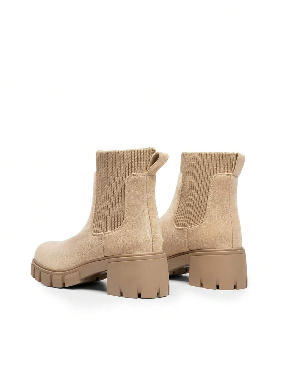 Women's Elastic Chelsea Ankle Booties Fashion Lug Sole Platform Chunky Heel Slip On Fall Heeled Short Boots Shoes Mensa