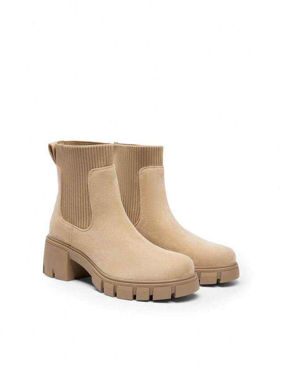 Women's Elastic Chelsea Ankle Booties Fashion Lug Sole Platform Chunky Heel Slip On Fall Heeled Short Boots Shoes Mensa