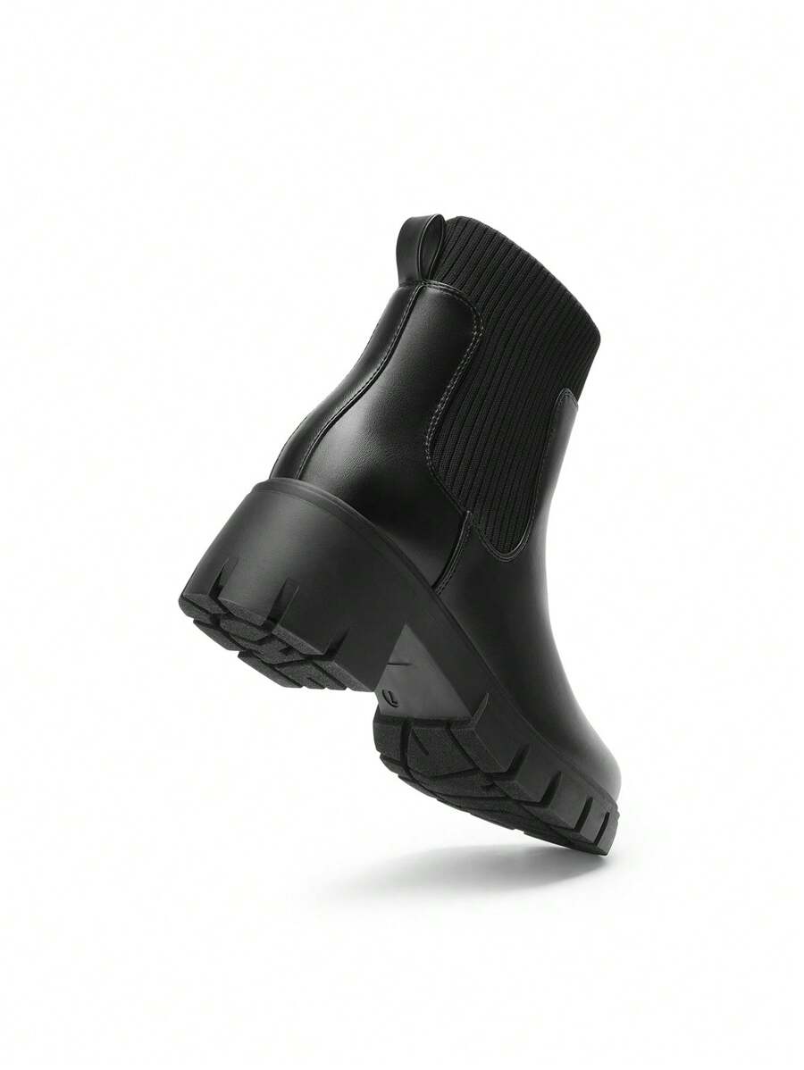 Women's Elastic Chelsea Ankle Booties Fashion Lug Sole Platform Chunky Heel Slip On Fall Heeled Short Boots Shoes Mensa