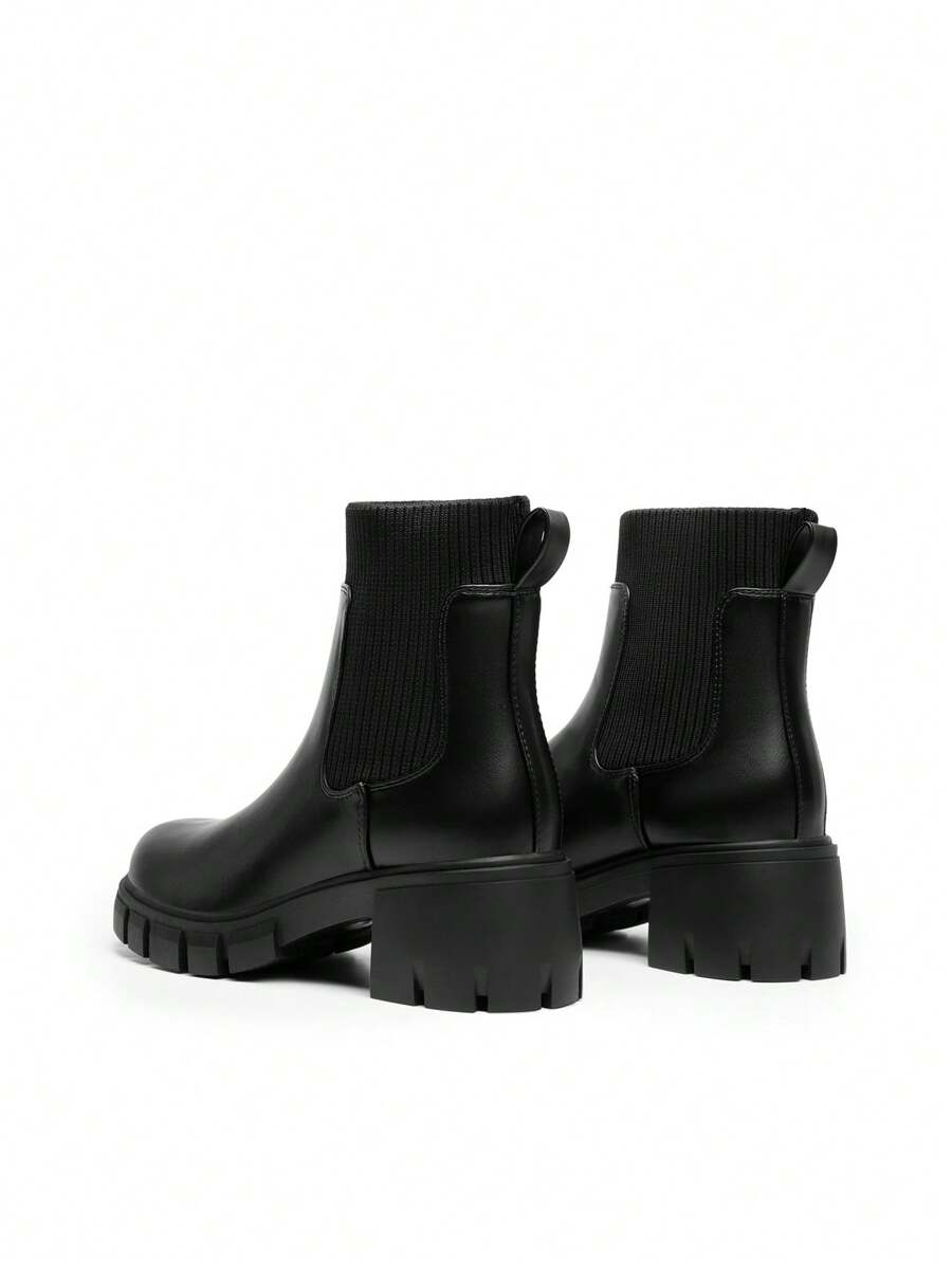 Women's Elastic Chelsea Ankle Booties Fashion Lug Sole Platform Chunky Heel Slip On Fall Heeled Short Boots Shoes Mensa