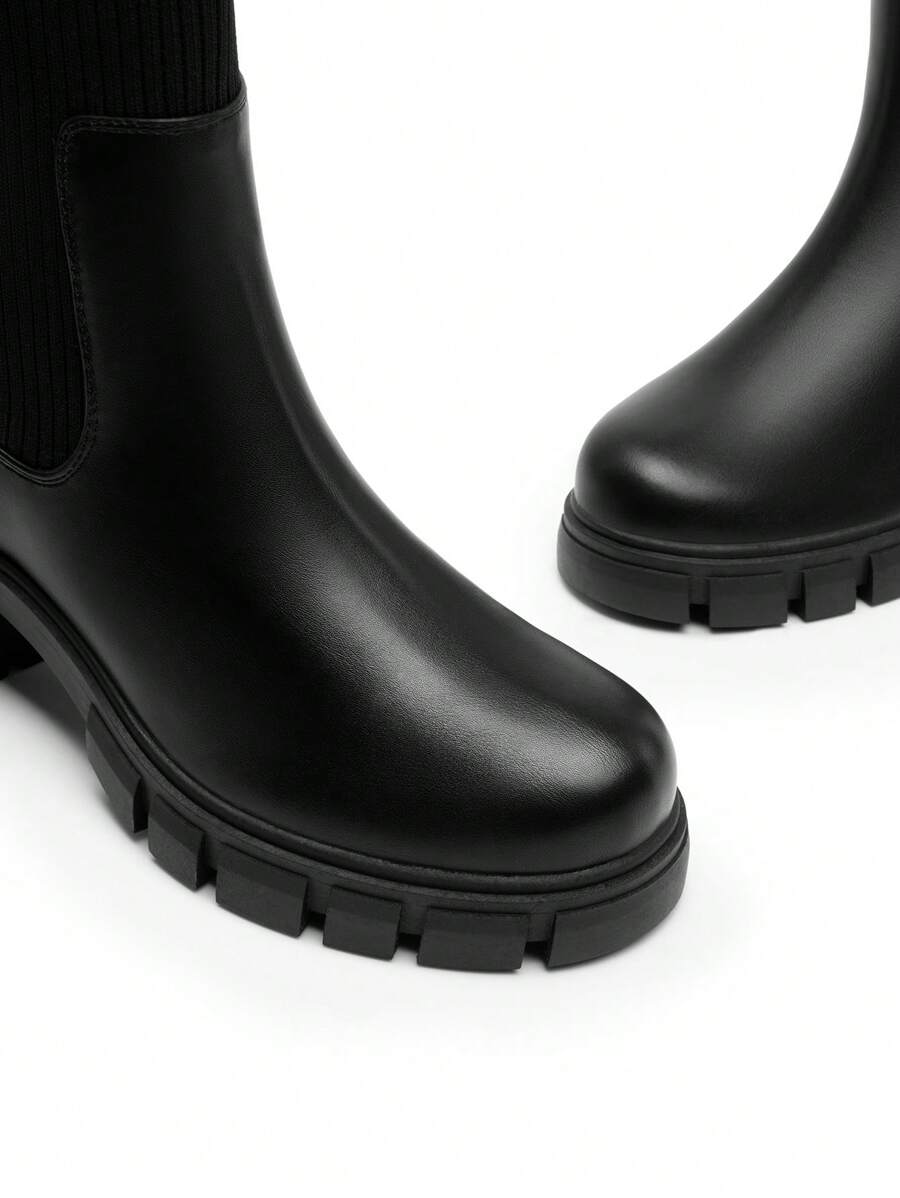 Women's Elastic Chelsea Ankle Booties Fashion Lug Sole Platform Chunky Heel Slip On Fall Heeled Short Boots Shoes Mensa