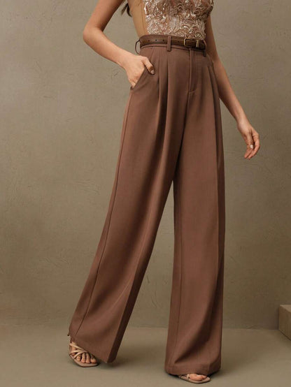 Women's Pleated Wide Leg Dress Trousers, Stretch Tailored Pants for Work Office - Orange