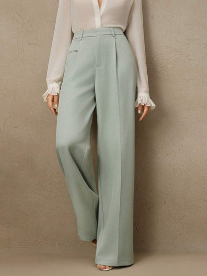 Women's Belted Straight Leg Suit Trousers, Stretch Dress Pants for Work Office - Ginger