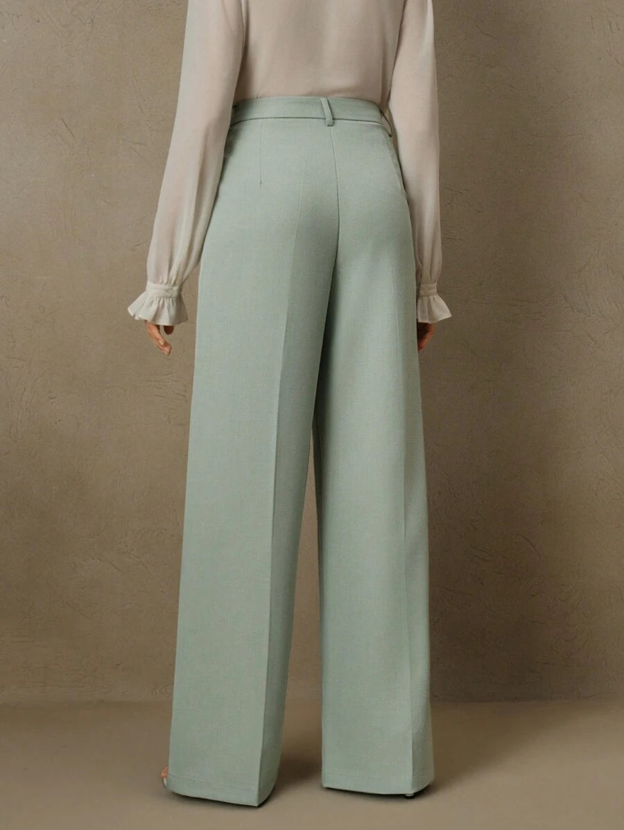 Women's Belted Straight Leg Suit Trousers, Stretch Dress Pants for Work Office - Grey