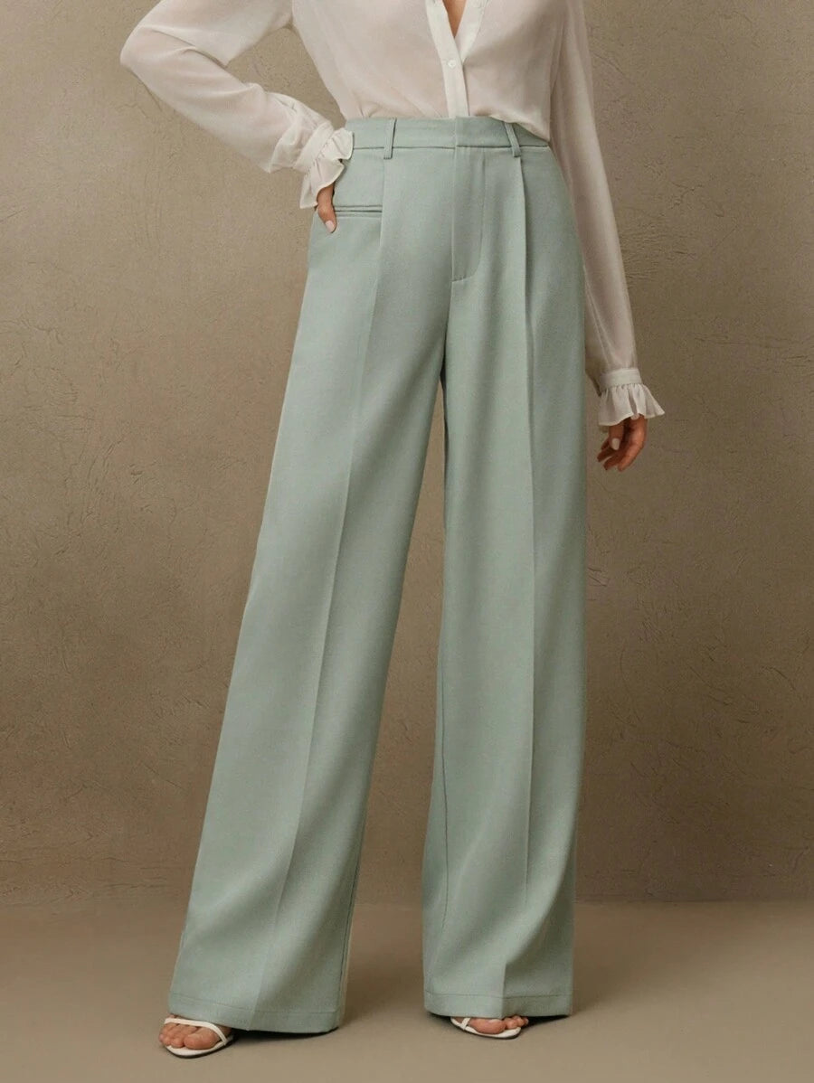 Women's Belted Straight Leg Suit Trousers, Stretch Dress Pants for Work Office - Apricot