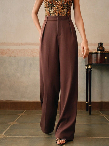 Tatiana Pleated High Waist Wide Leg Trousers with Pockets - Purple