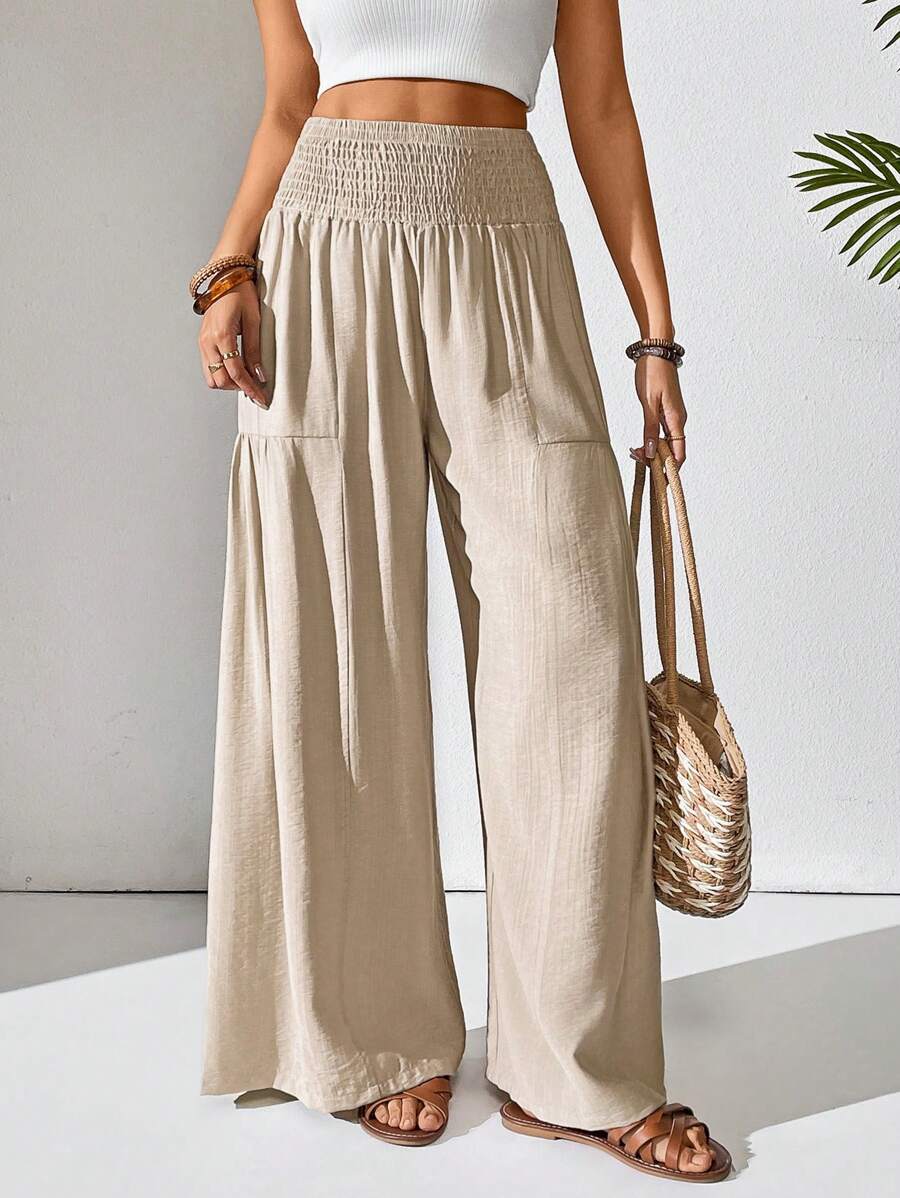 Breezaya Women's Solid Color Drawstring Pocket Simple Casual Wide Leg Loose Pants Fall Cloth For Women Mensa